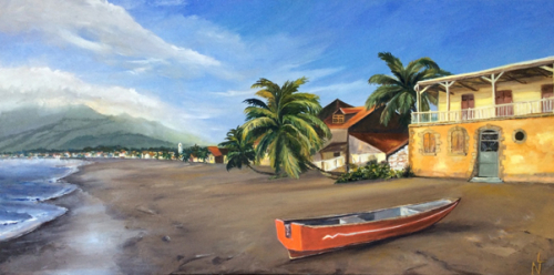 Peinture "Plage St Pierre en Martinique" 