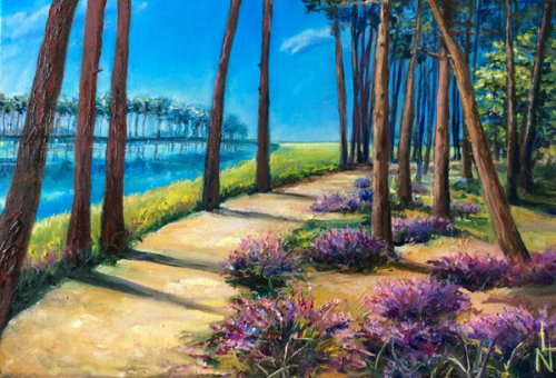 Peinture "promenade sous les pins"