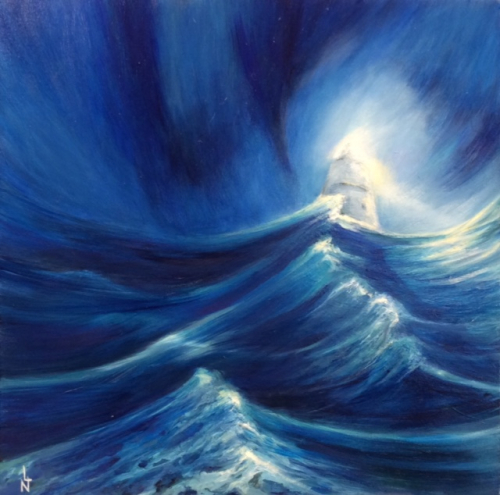 Peinture "tempête en mer"